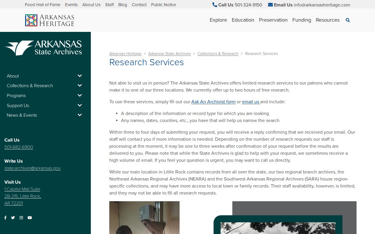 Arkansas State Archives research services page for locating historical county records