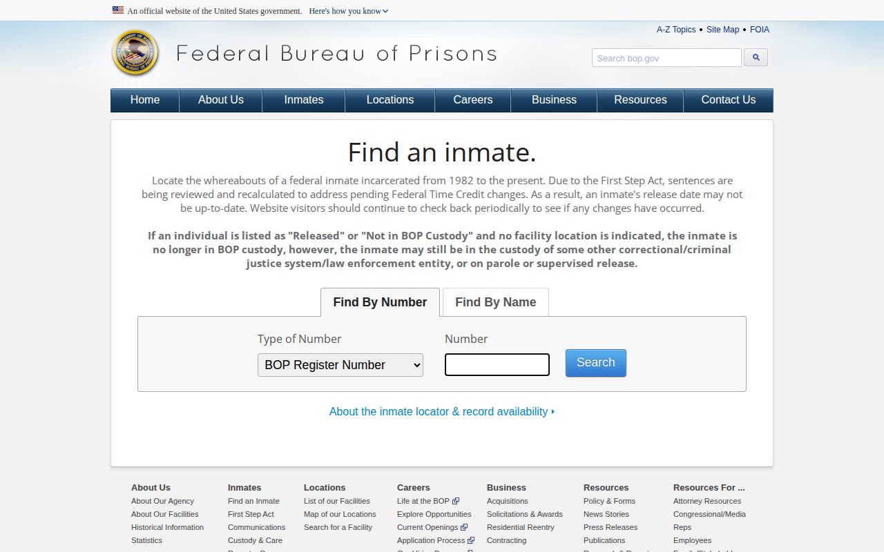 Federal Bureau of Prisons locator, a separate custody search from Arkansas arrests