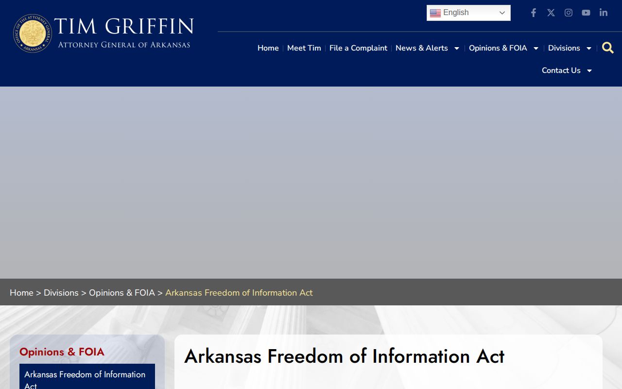 Arkansas Attorney General public records and Freedom of Information Act information page